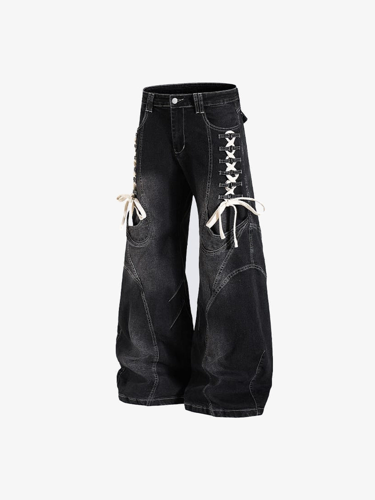 Jeans con cordones: vista lateral plana | XoKool