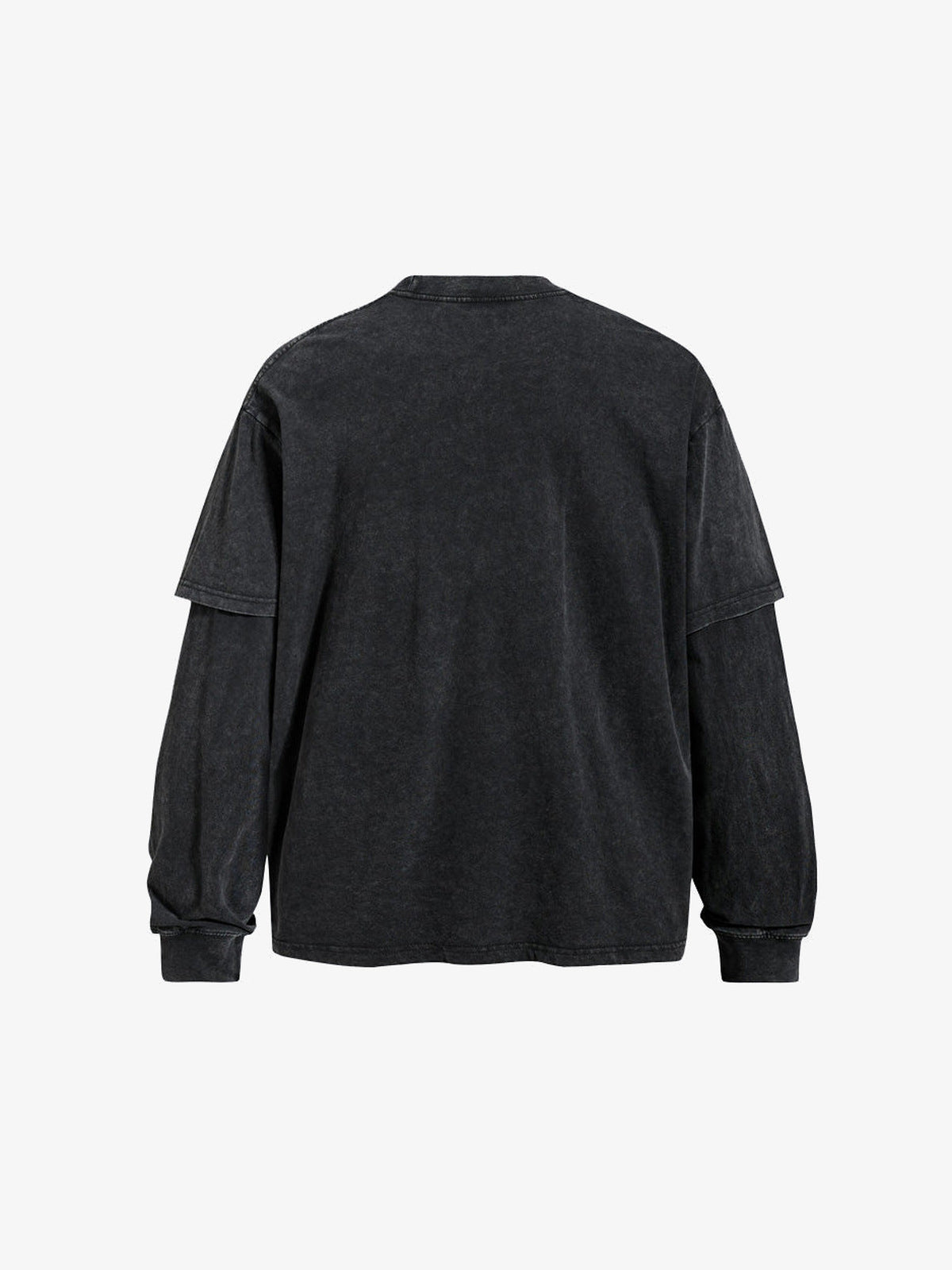 Washed Black Layered Long Sleeve Eagle Tee – Black, back flat | XoKool