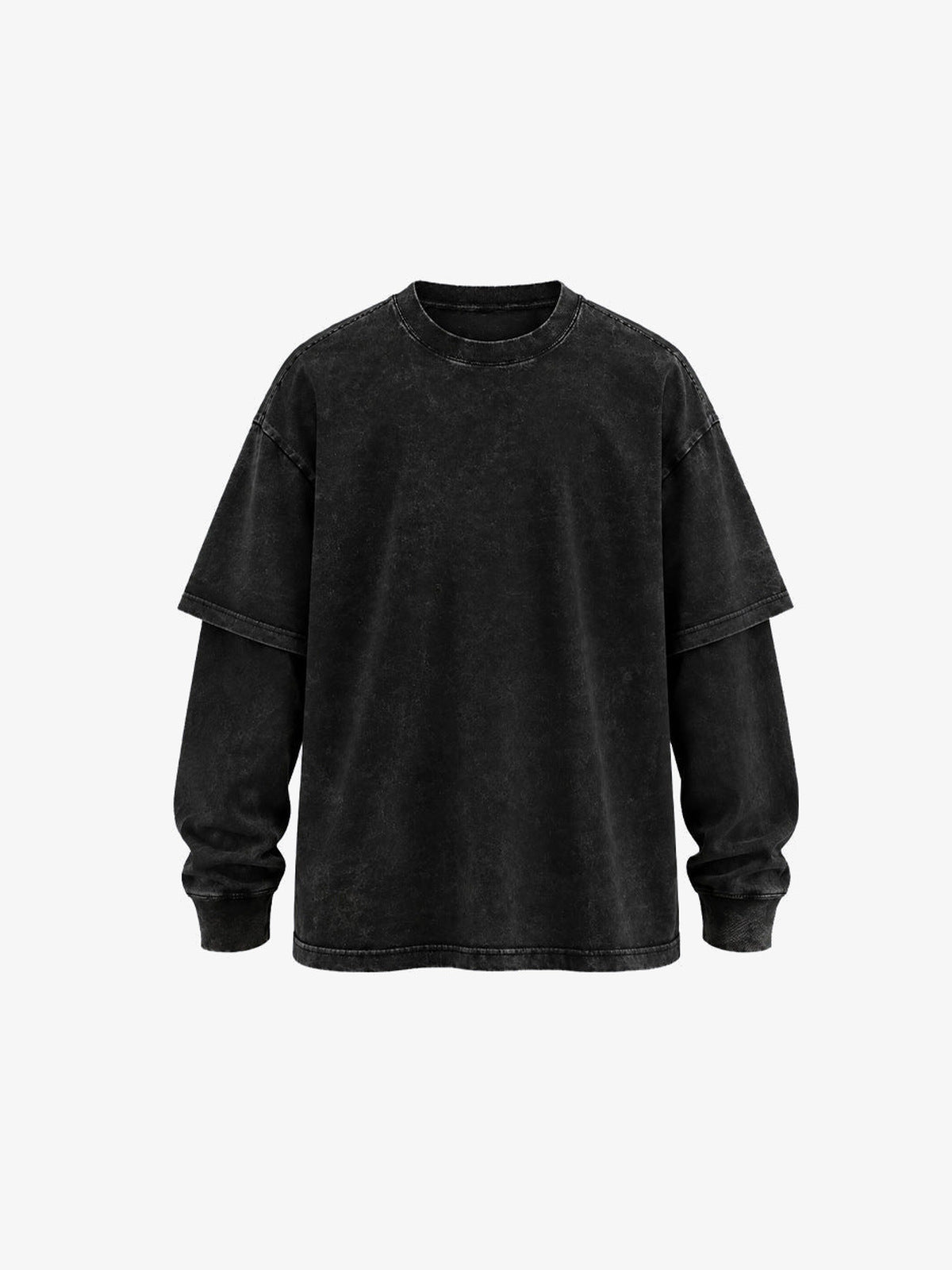 Washed Black Layered Long Sleeve Shirt – Washed Black, front view | XoKool