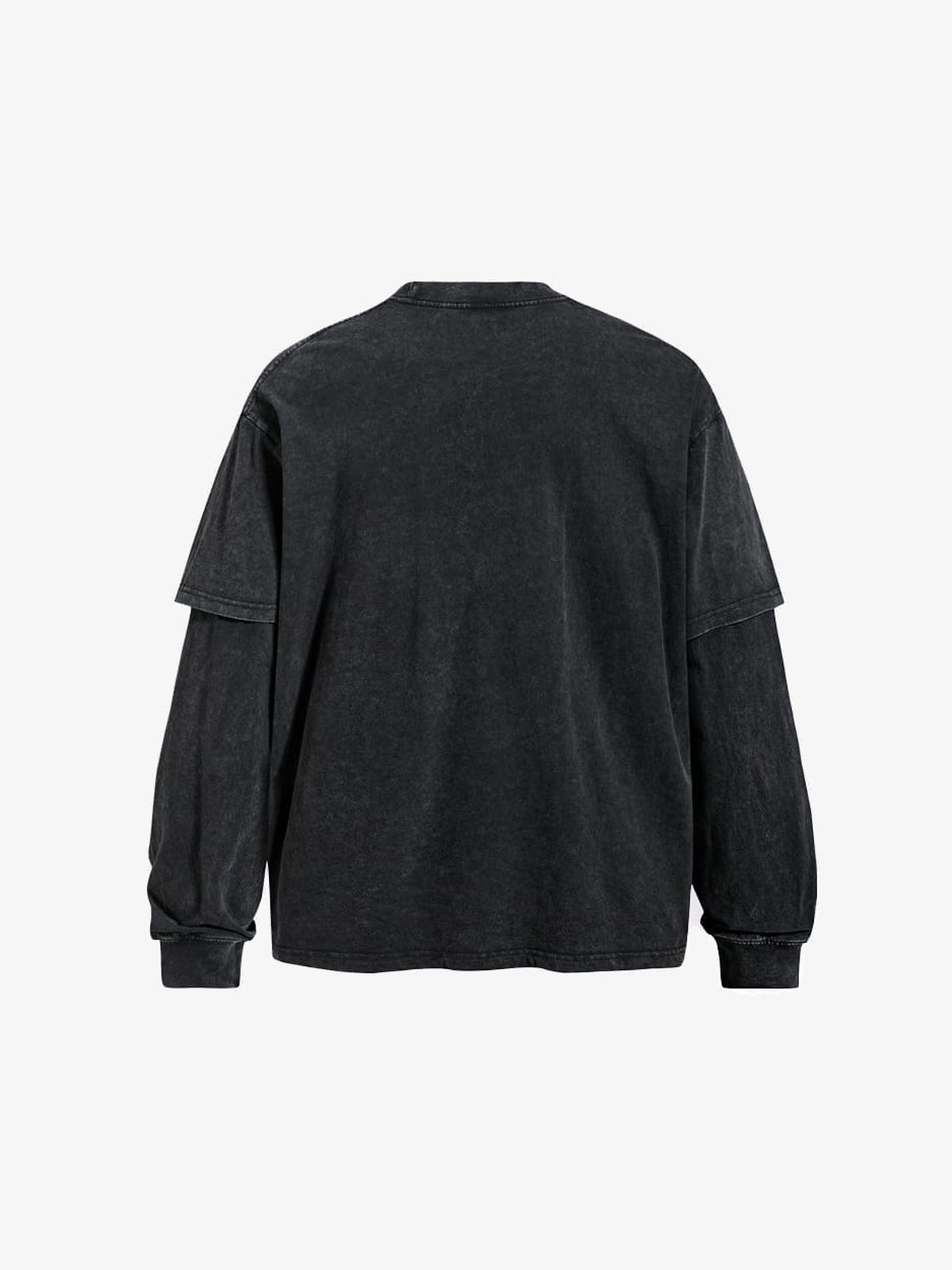 Washed Schwarzes Layered Longsleeve mit Fotoprint – flach von hinten | XoKool
