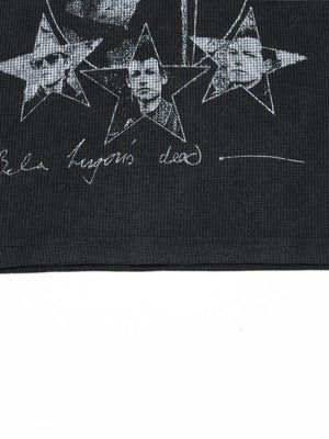 Mock neck waffle tee – stars print close-up | XoKool