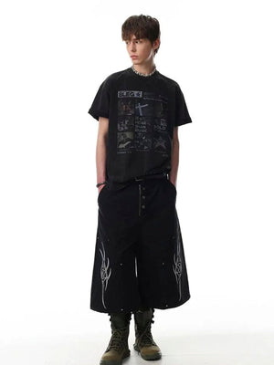 Washed Black Music T-Shirt with Guitar Photo Collage – on model, full length | XoKool