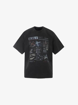 Washed Black Music T-Shirt with Guitar Photo Collage – Washed Black, front flat view | XoKool