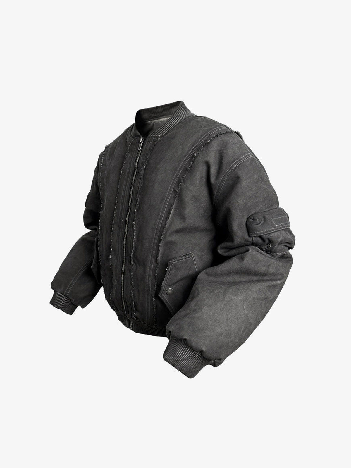 Washed padded bomber – angled flat lay | XoKool