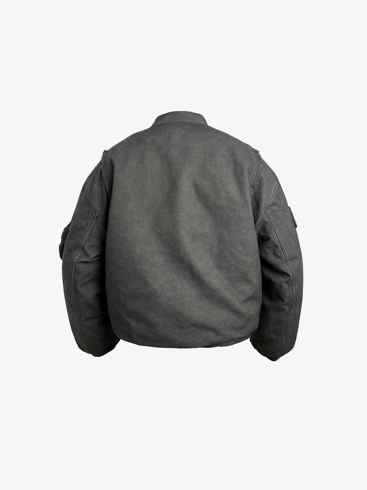 Washed padded bomber – back flat lay | XoKool