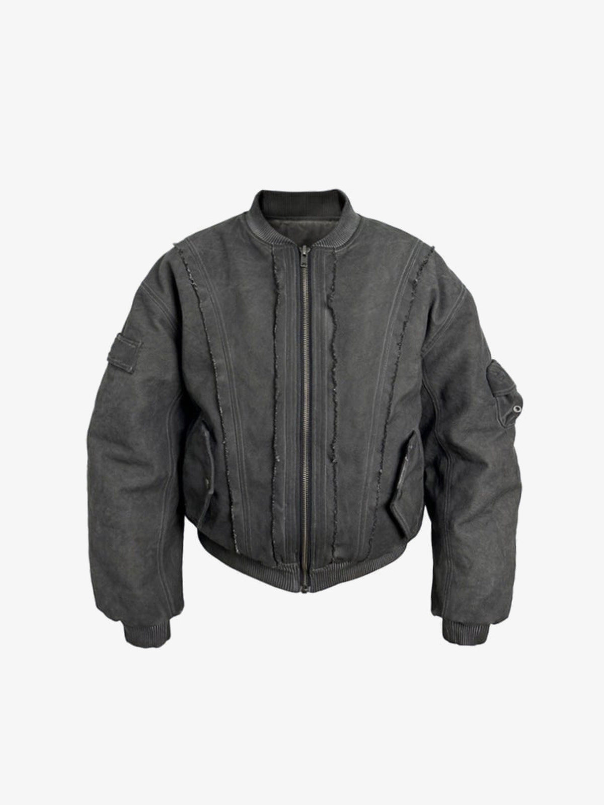 Washed Black Oversized Padded Bomber Jacket – Washed black, front flat lay | XoKool
