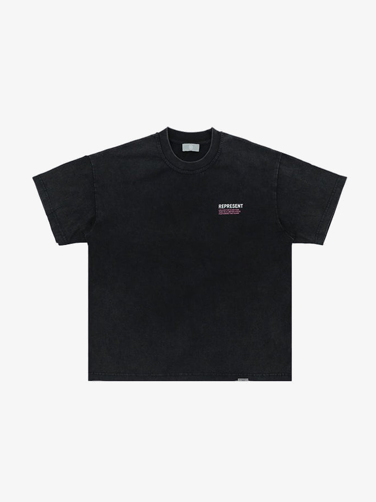 Washed Black Oversized T-Shirt mit Collage-Print auf dem Rücken – Vorderansicht | XoKool
