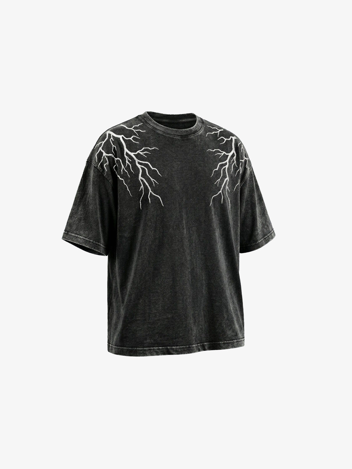 Washed Black Oversized Tee with Lightning Bolt Design – front, second view | XoKool