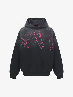 Washed Black Paint Splatter Hoodie – Black / Pink, front view | XoKool