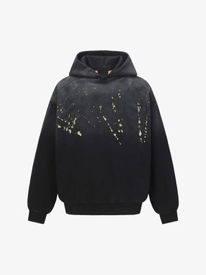Washed Black Paint Splatter Hoodie – Black / Yellow, front view | XoKool