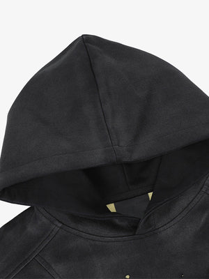Paint splatter hoodie – Black / Yellow, hood close-up | XoKool