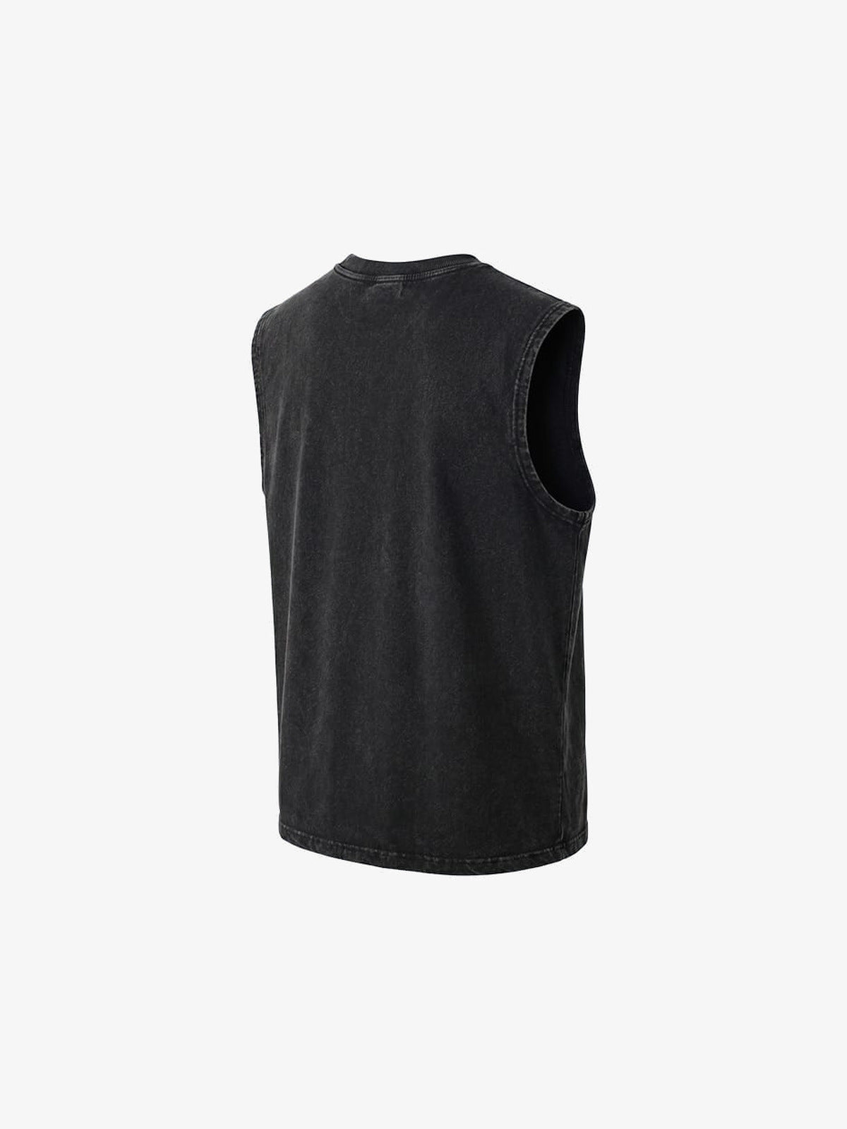 Photo print muscle tee – Washed Black, back flat | XoKool