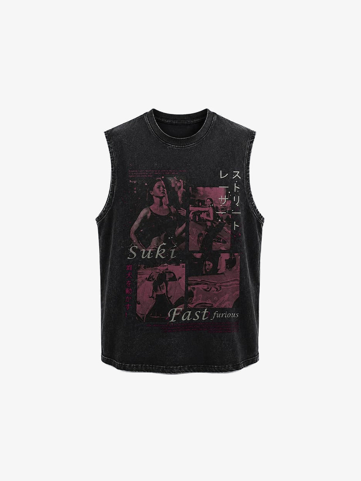 Washed Black Muscle Shirt mit Fotoprint – Washed Black, Vorderseite flach | XoKool