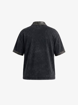 Washed black polo shirt – Washed Black, back flat | XoKool