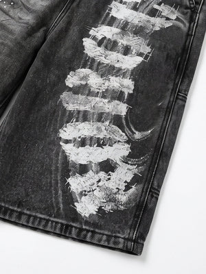 Jorts negro lavado con strass y estampado de letras – detalle del estampado de letras | XoKool