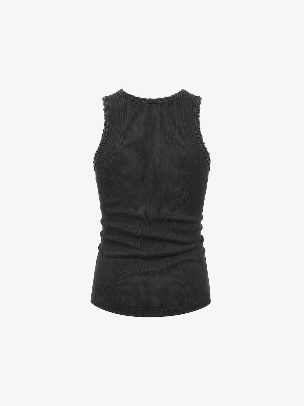 Washed Black Henley Tanktop in Rippstrick – Rückansicht flach | XoKool
