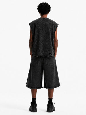 Schwarze Jorts im Used-Look – am Model, Rückansicht | XoKool