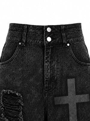 Schwarze Jorts im Used-Look – Detailaufnahme Bund und Kreuz | XoKool