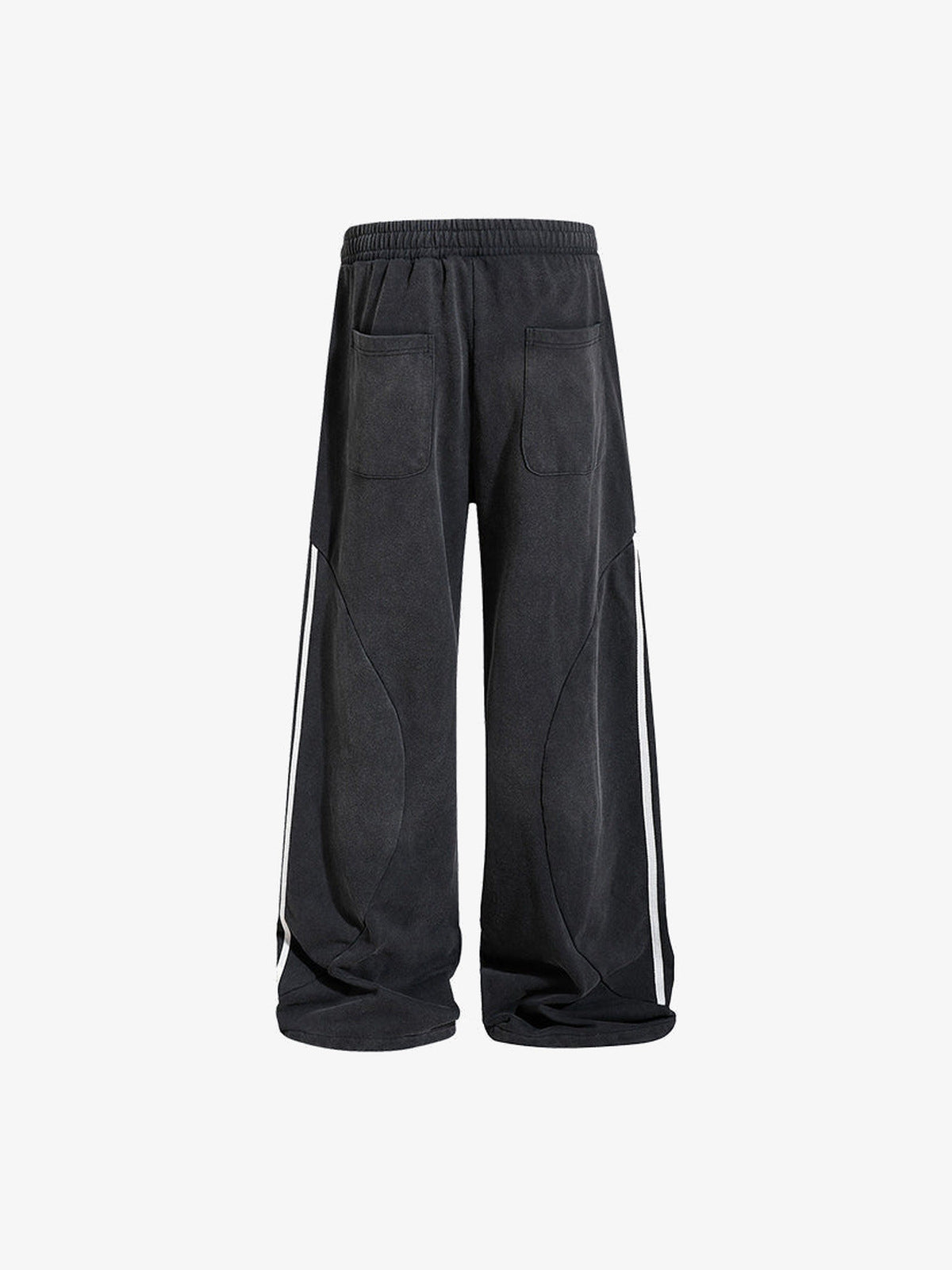Washed Black Side Stripe Varsity Sweatpants – Black, back flat | XoKool