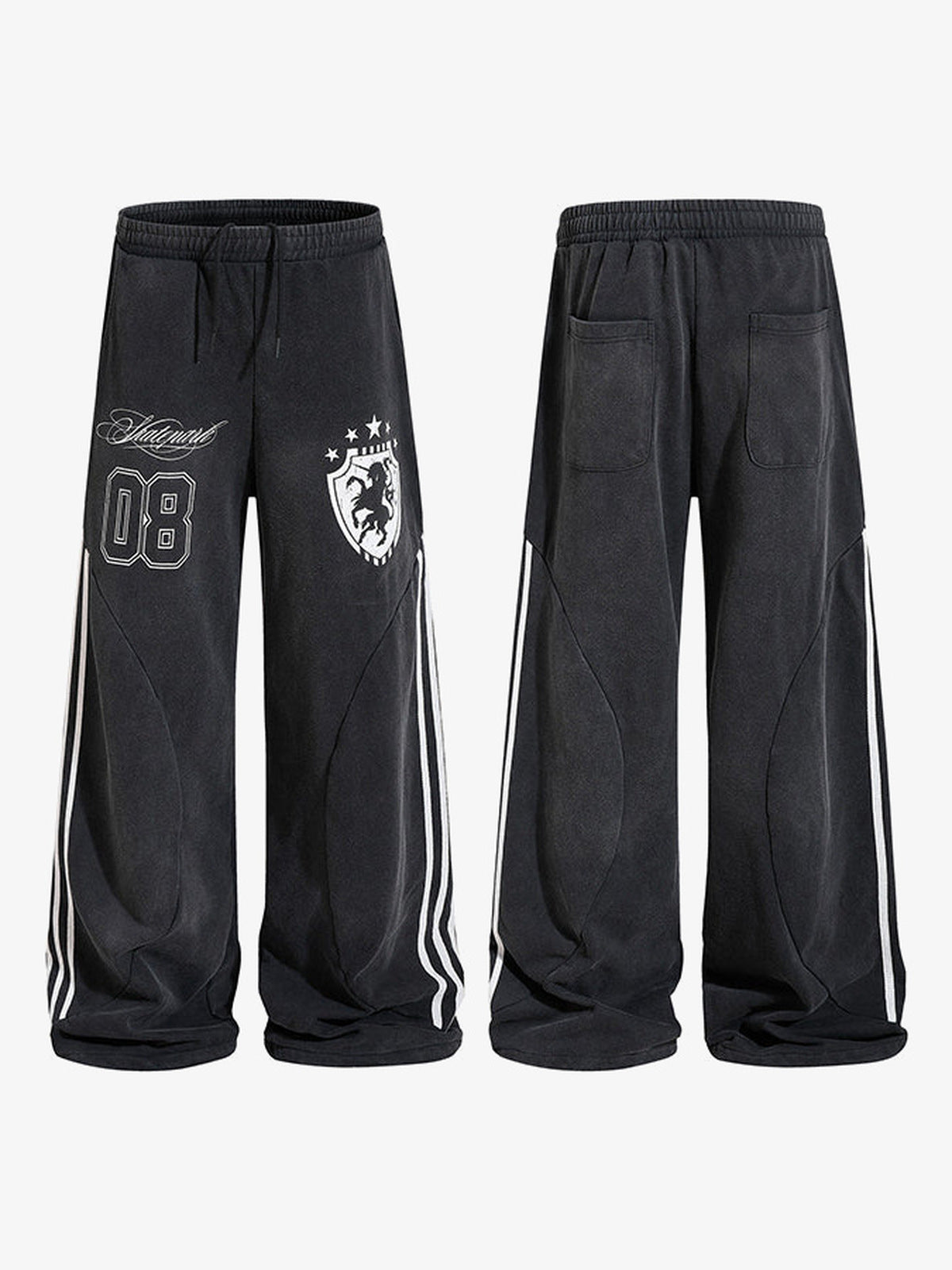Side stripe sweatpants – Black, front and back together | XoKool