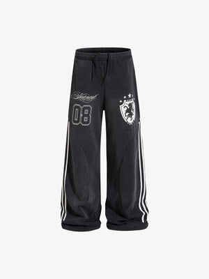 Washed Black Side Stripe Varsity Sweatpants – Black, front flat | XoKool