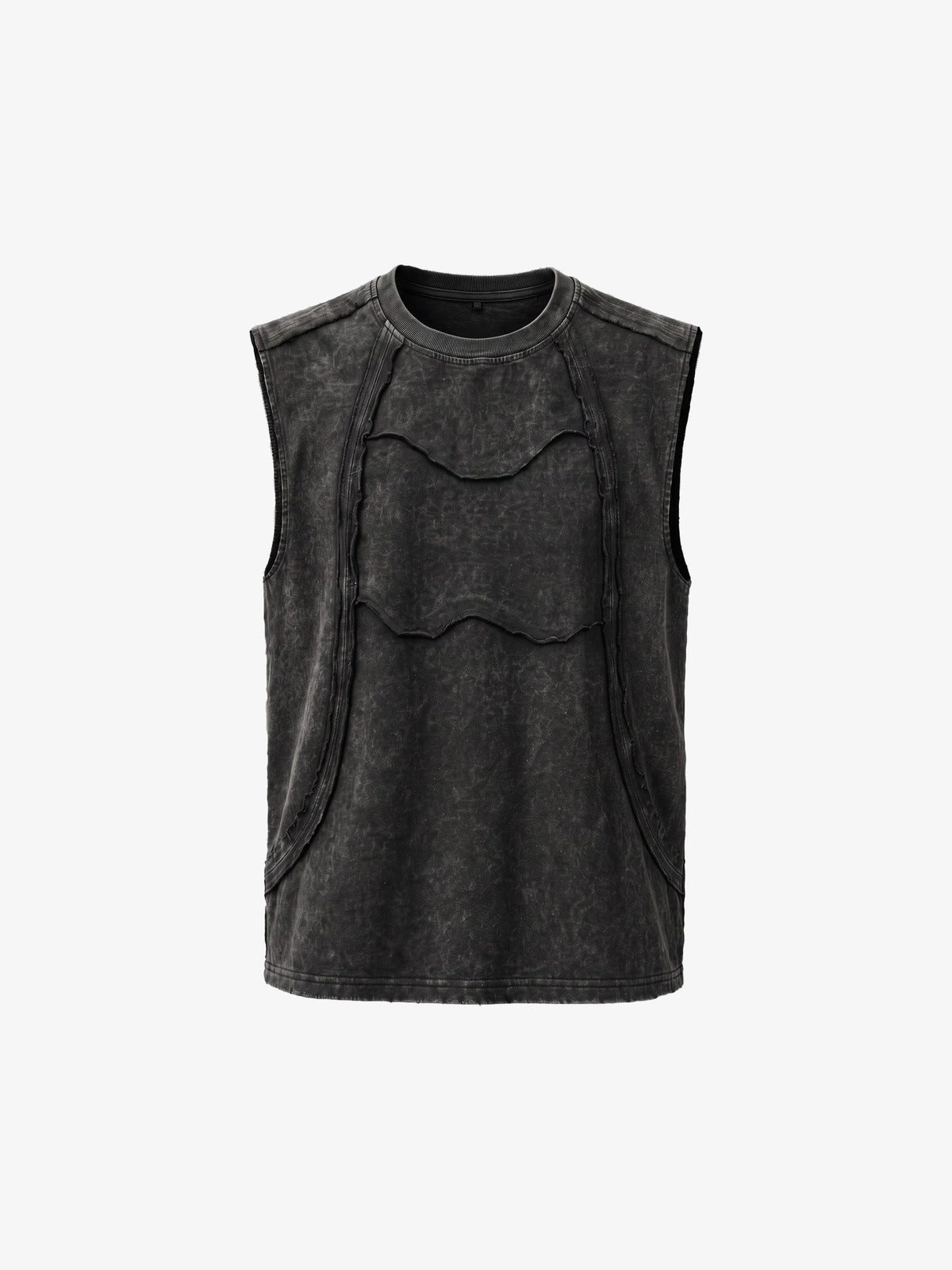 Ärmelloses Shirt in Washed Black mit offenen Nähten – Washed Black, Vorderansicht | XoKool