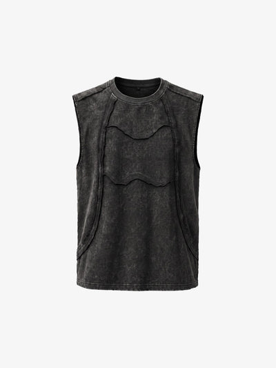 Camiseta sin mangas negra efecto lavado con costuras al descubierto