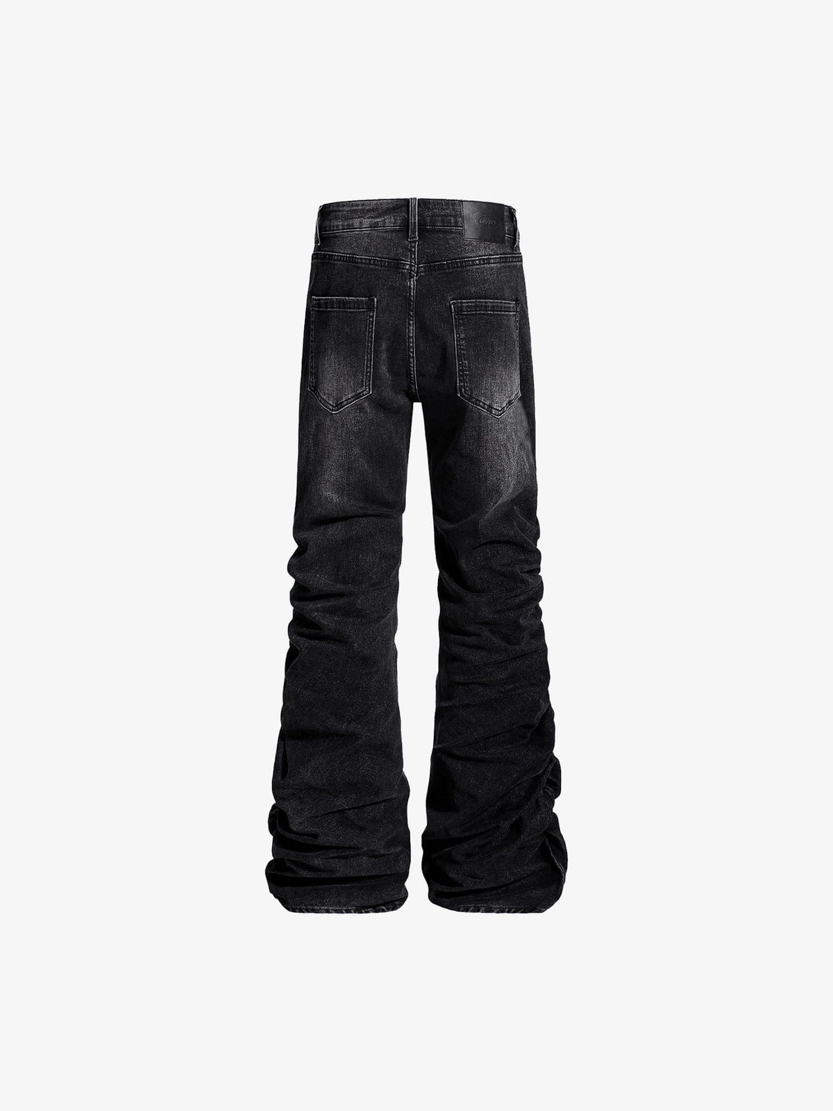 Washed Black Flared Jeans im Stacked-Look mit Knopfleiste – Rückseite flach | XoKool