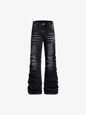 Washed Black Flared Jeans im Stacked-Look mit Knopfleiste – Washed Black, Vorderseite flach | XoKool