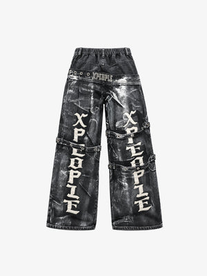 Black strap jeans – Black, back flat with letters | XoKool