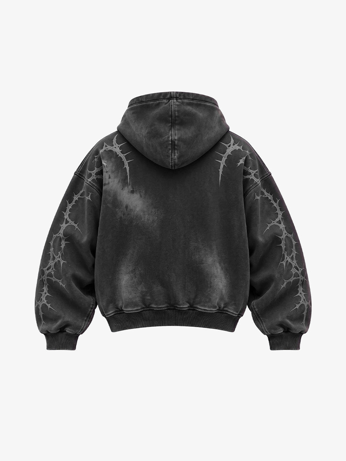 Washed Black Oversized Hoodie mit Dornen-Print – Rückansicht | XoKool
