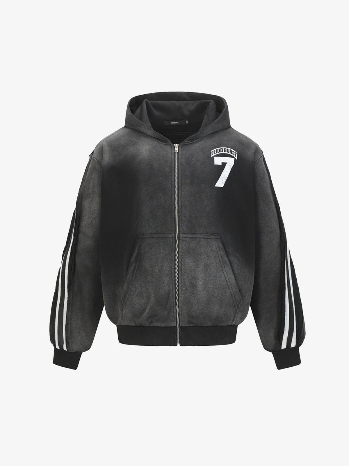Varsity zip up hoodie – Black, front view | XoKool