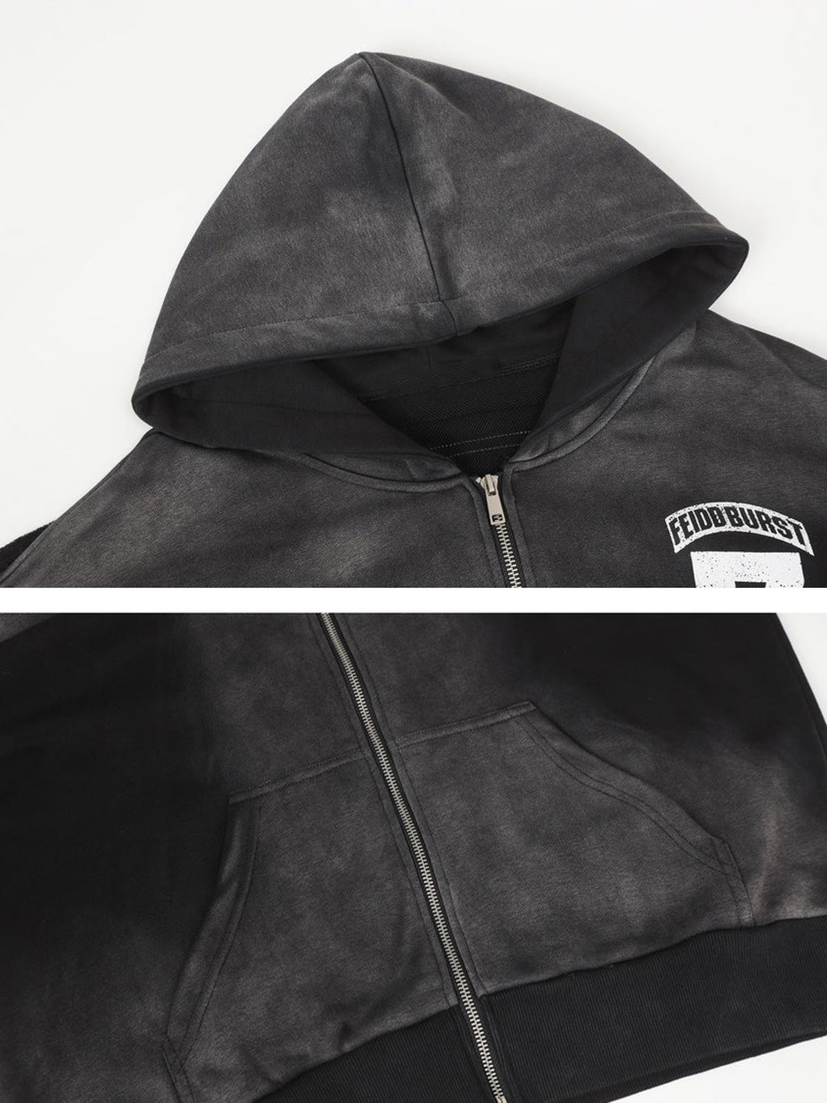 Varsity zip up hoodie – hood and pocket close-up | XoKool