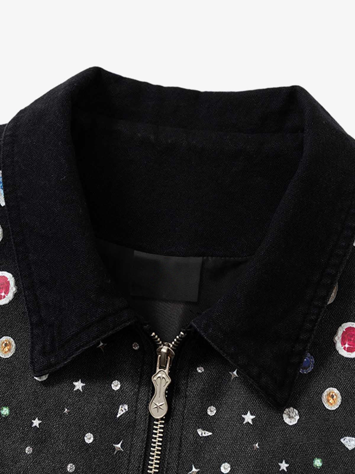 Washed Black Work Jacket – collar close-up | XoKool