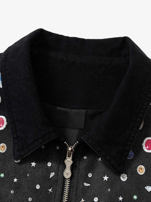 Washed Black Work Jacket – collar close-up | XoKool