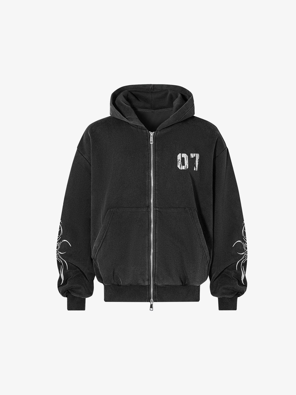 Washed Black Zip Hoodie and Sweatpants Set – zip hoodie front flat | XoKool