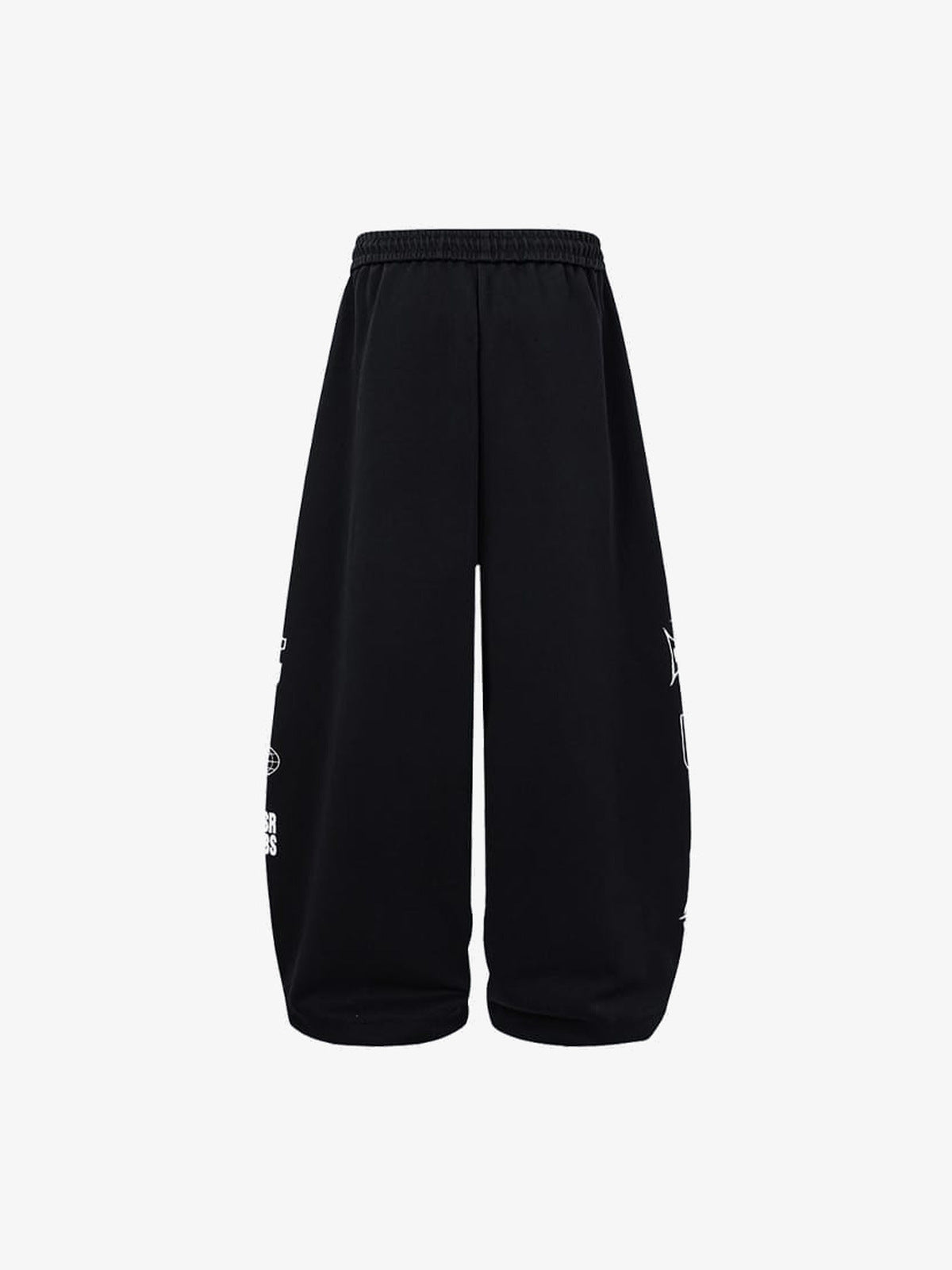 Washed Blaue Jogginghose mit seitlichen Grafikprints – Schwarz, Rückansicht | XoKool