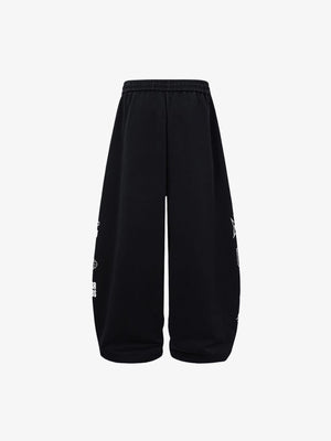 Washed Blaue Jogginghose mit seitlichen Grafikprints – Schwarz, Rückansicht | XoKool