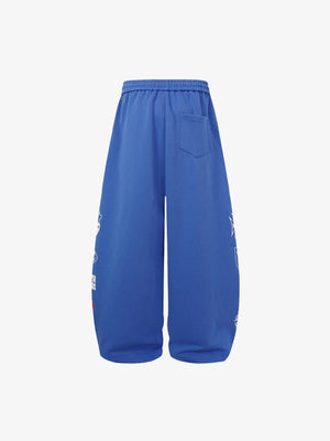 Washed Blaue Jogginghose mit seitlichen Grafikprints – Blau, Rückansicht | XoKool