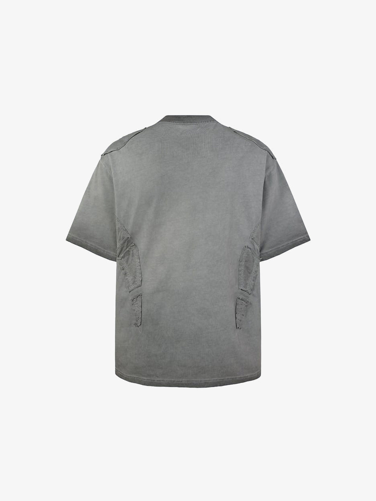 Washed Boxy T-Shirt mit Raw-Edge-Einsätzen – Grau, Rückseite | XoKool