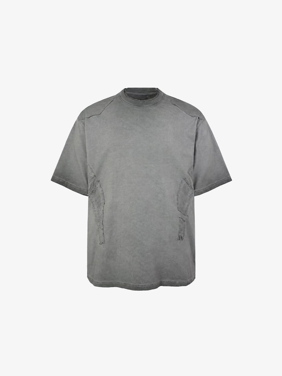 Washed Boxy T-Shirt mit Raw-Edge-Einsätzen – Grau, Vorderseite | XoKool