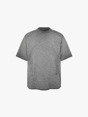 Washed Boxy T-Shirt mit Raw-Edge-Einsätzen – Grau, Vorderseite | XoKool