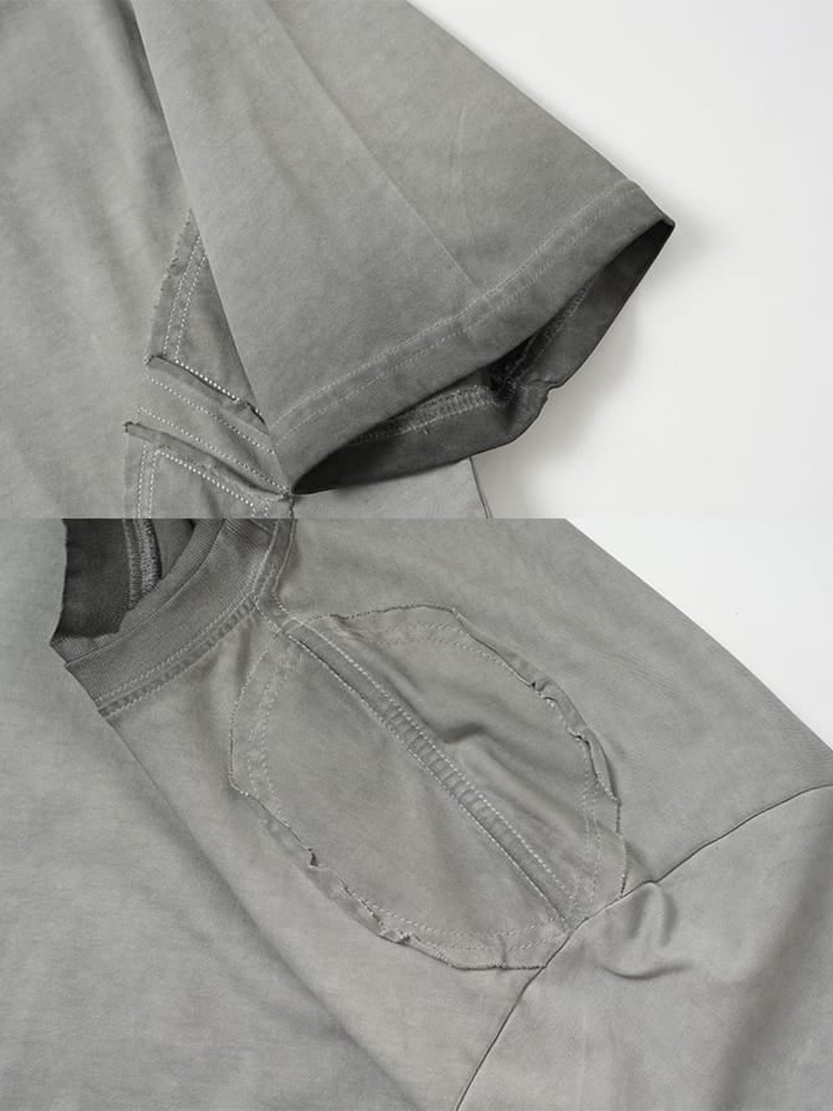 Washed Boxy T-Shirt – Grau, Ärmel und Patch Nahaufnahme | XoKool