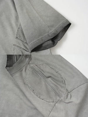 Washed Boxy T-Shirt – Grau, Ärmel und Patch Nahaufnahme | XoKool