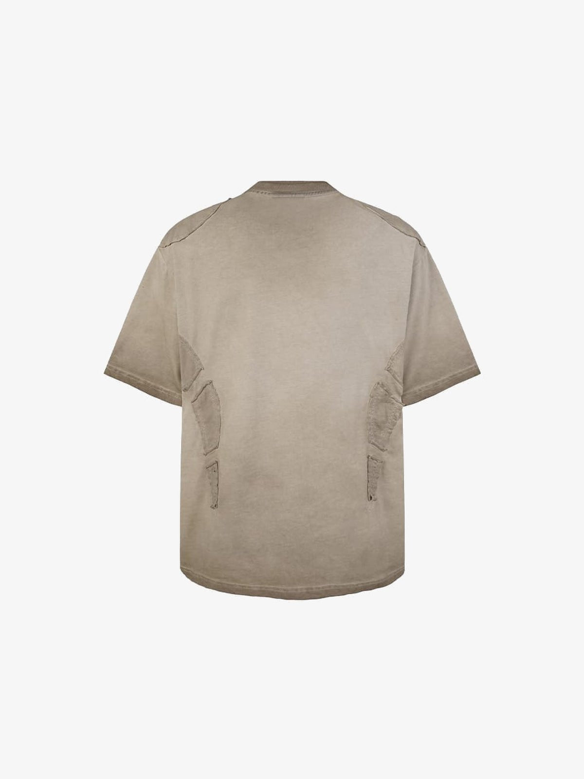 Washed Boxy T-Shirt mit Raw-Edge-Einsätzen – Taupe, Rückseite | XoKool