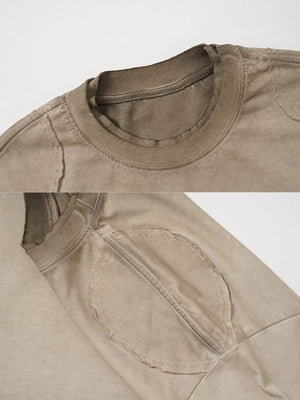 Washed Boxy T-Shirt – Taupe, Kragen und Patch Nahaufnahme | XoKool