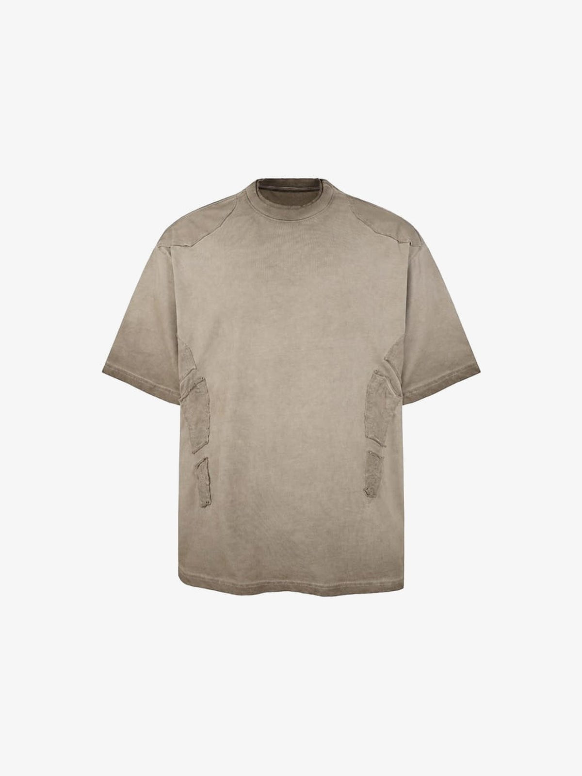 Washed Boxy T-Shirt mit Raw-Edge-Einsätzen – Taupe, Vorderseite | XoKool