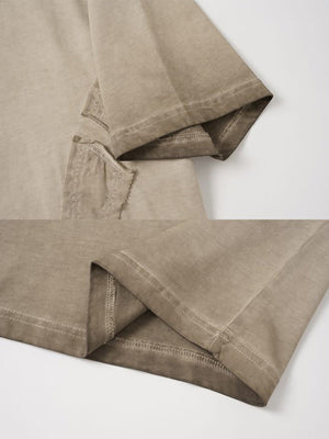 Washed Boxy T-Shirt – Taupe, Ärmel und Saum Nahaufnahme | XoKool