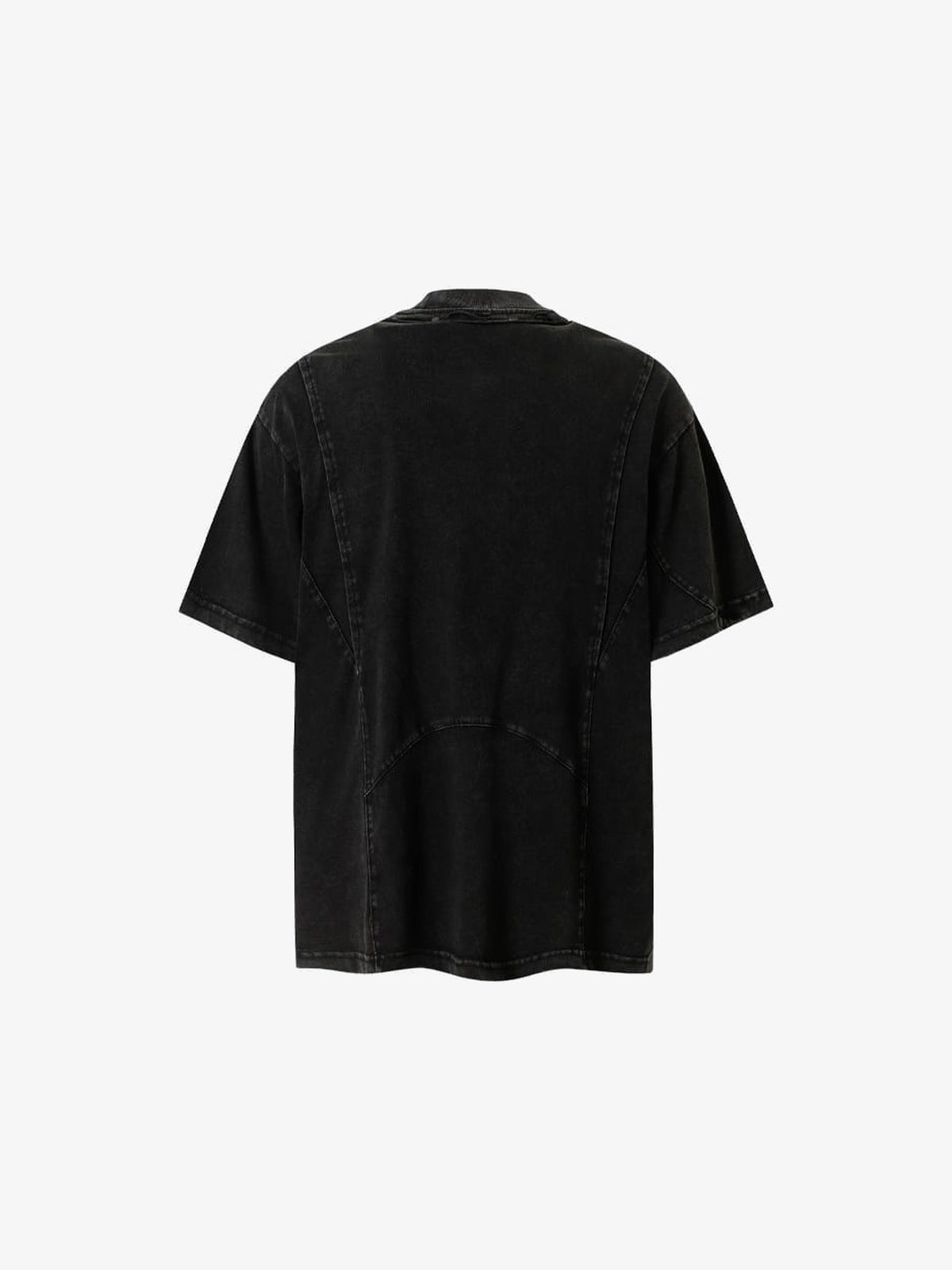 Washed Boxy Tee with Curved Panel Seams and Rivets – Washed Black, back | XoKool