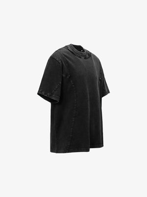 Washed Boxy Tee with Curved Panel Seams and Rivets – Washed Black, side | XoKool